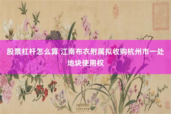 股票杠杆怎么算 江南布衣附属拟收购杭州市一处地块使用权